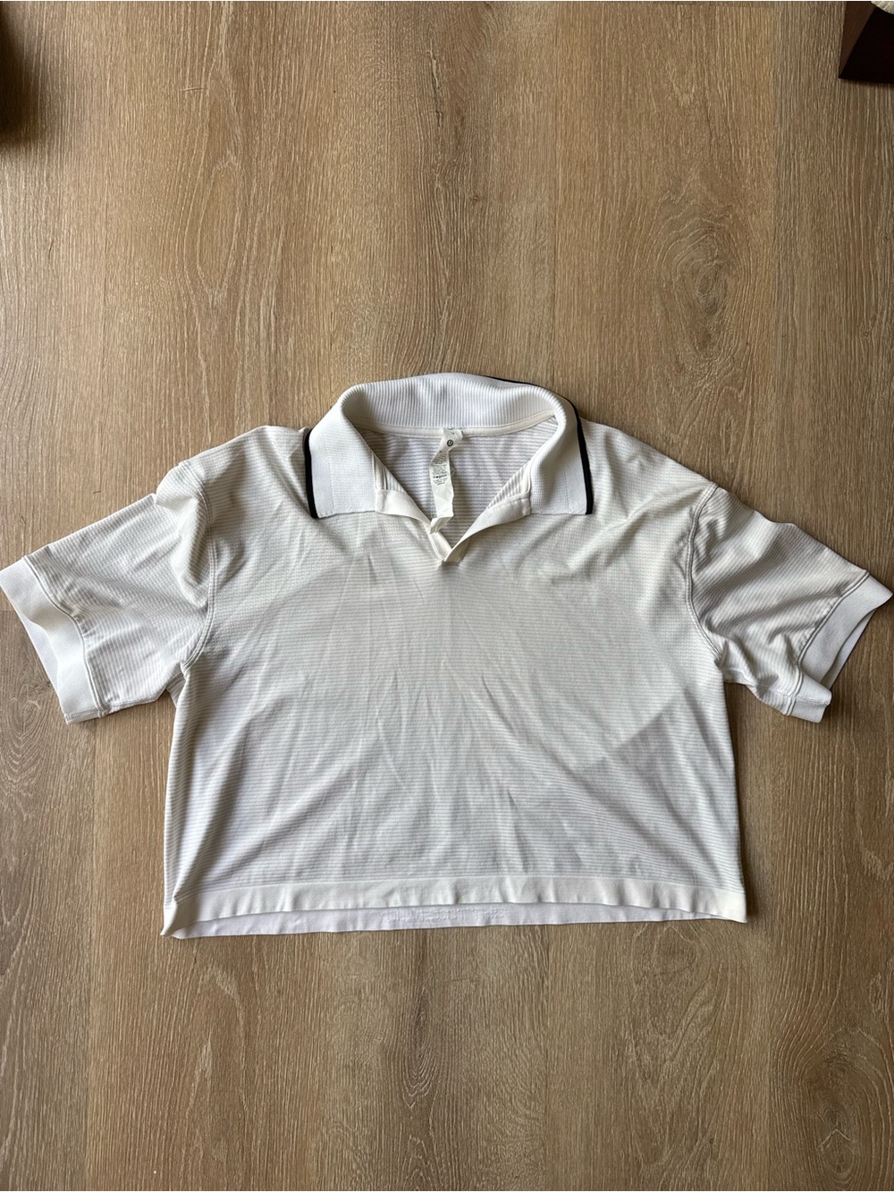Women's Lululemon White Polo Crop Top with Contrast Trim